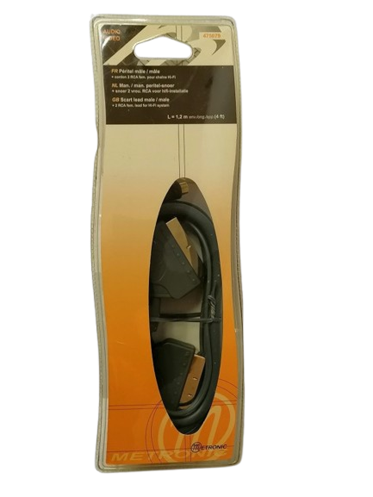 Câble METRONIC Péritel Mâle/Mâle 1,20 m + 2 RCA Femelles Audio Hi-Fi