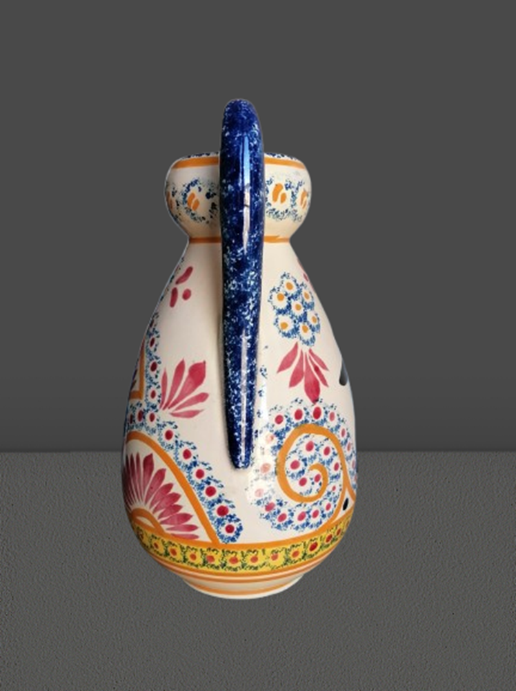 Ancien vase Henriot Quimper 24 cm – Faïence bretonne décor floral et personnage