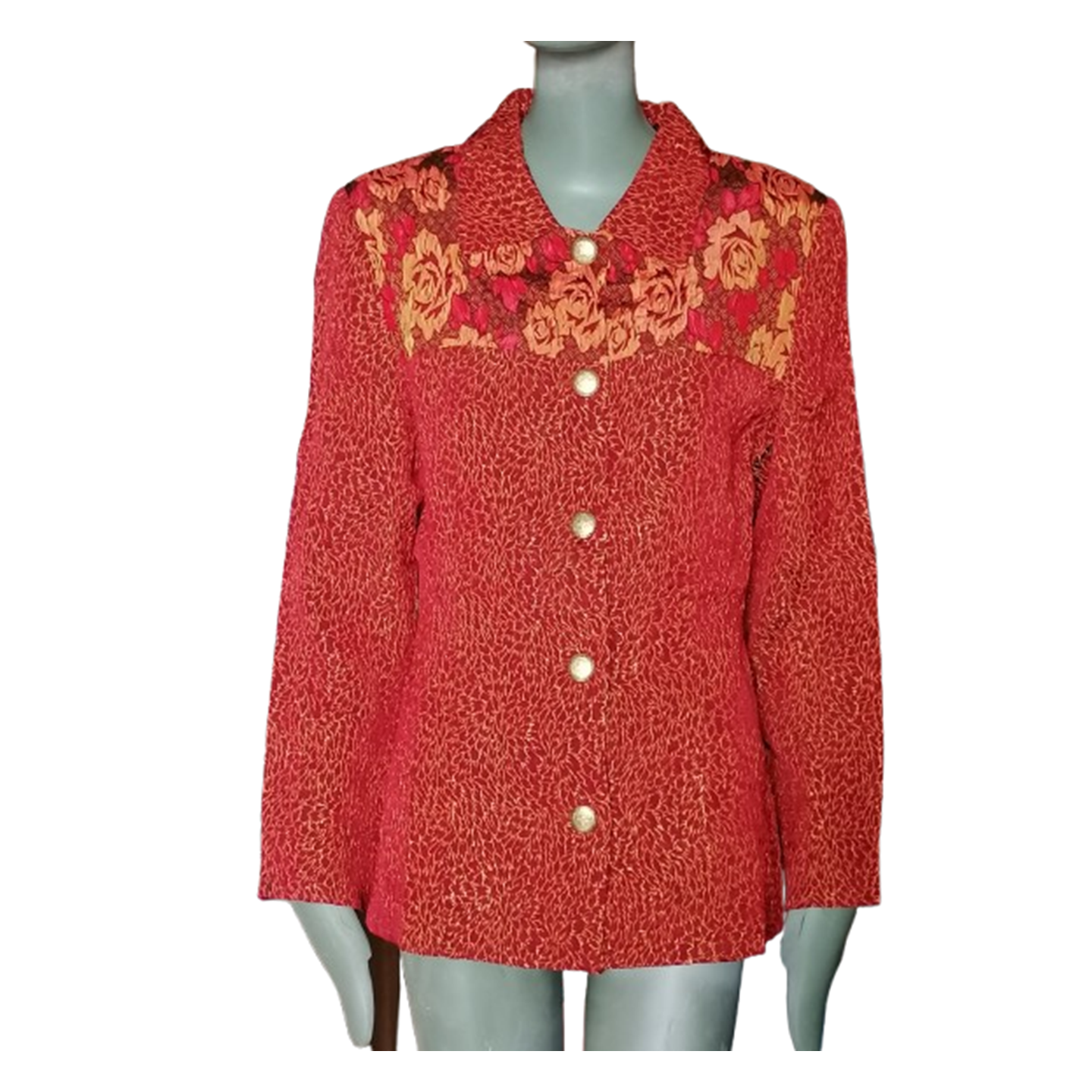 Veste vintage Anna Kaszer Paris rouge à empiècement floral