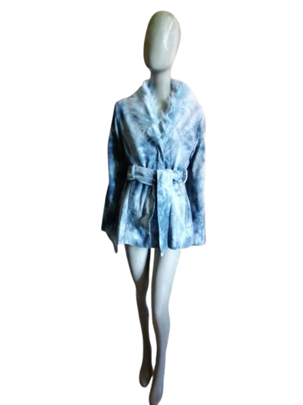 Veste vintage Preference bleu glacé Y2K col fausse fourrure