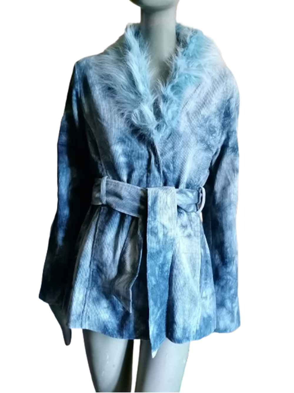 Veste vintage Preference bleu glacé Y2K col fausse fourrure