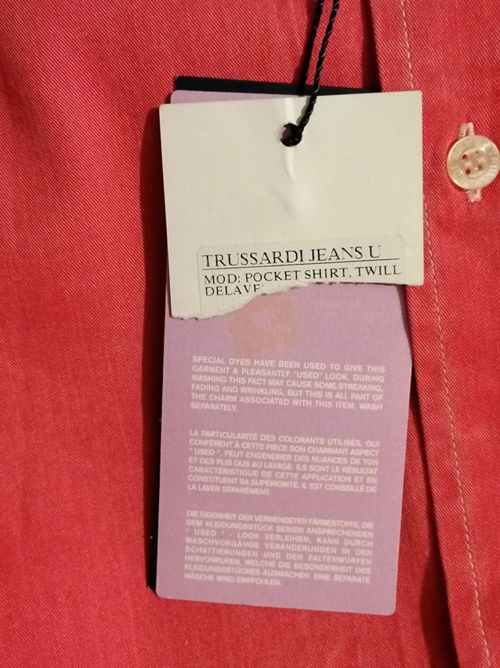 Chemise Trussardi Jeans rose vintage deadstock