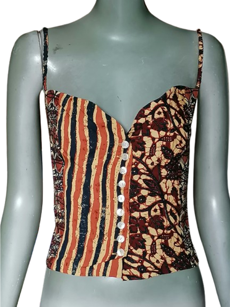 Rare top corset patchwork M.P. by Annalisa Paresi en 100 % rayon