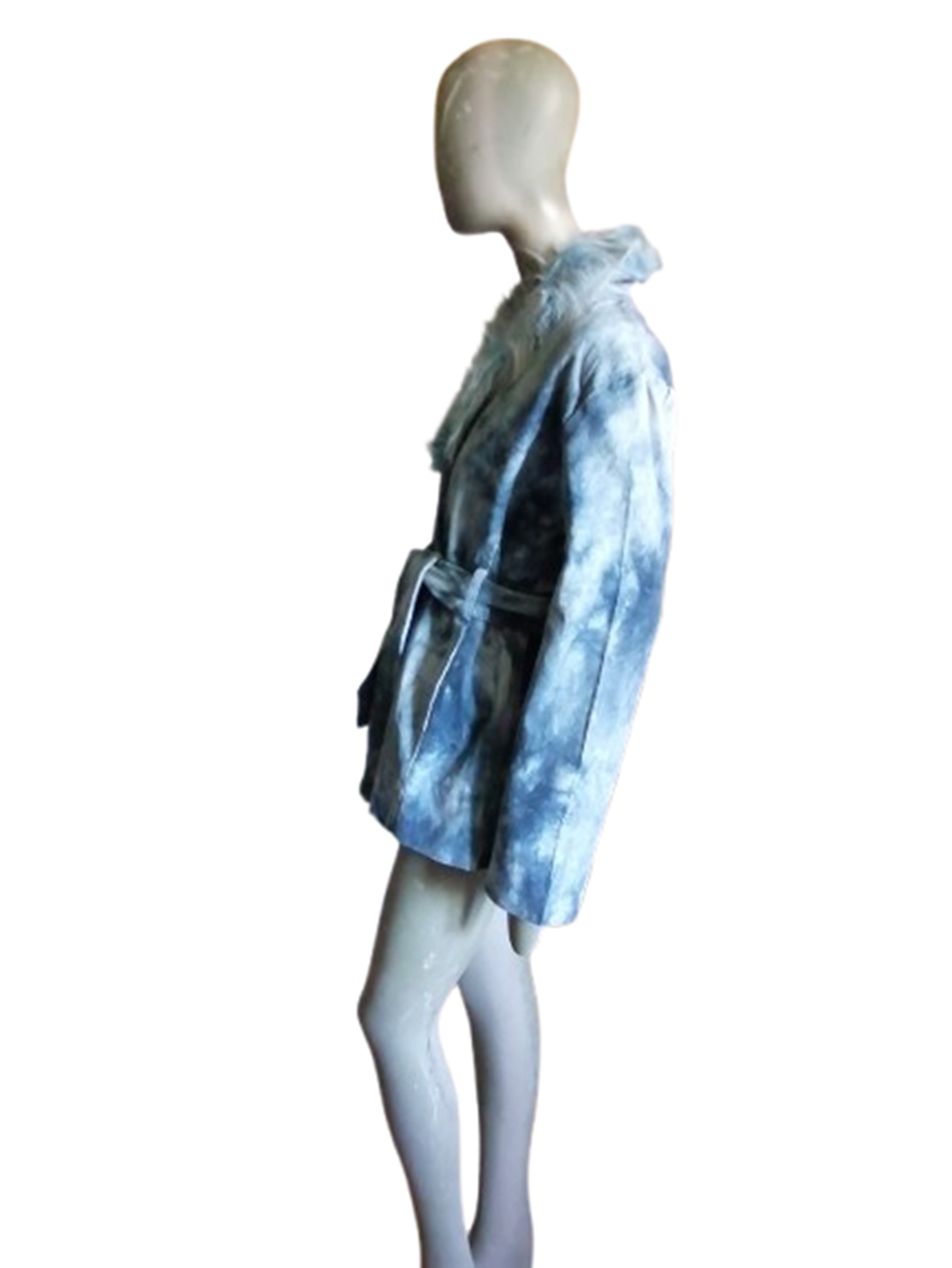 Veste vintage Preference bleu glacé Y2K col fausse fourrure