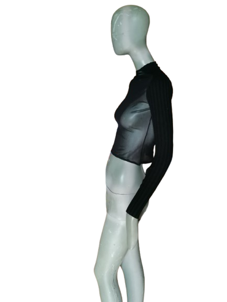 Top archive noir mesh transparent manches côtelées deadstock showroom