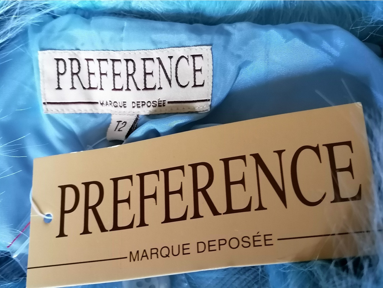Veste vintage Preference bleu glacé Y2K col fausse fourrure