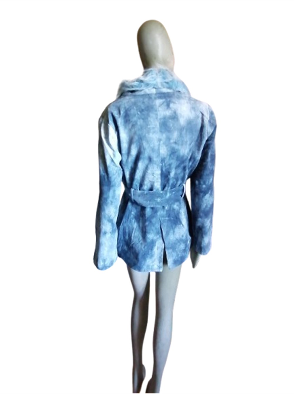 Veste vintage Preference bleu glacé Y2K col fausse fourrure