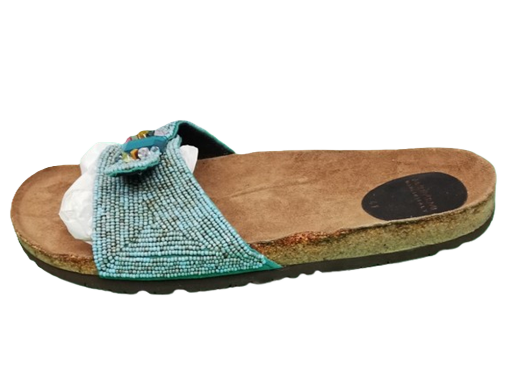 Malìparmi – Sandales vintage en cuir et ornements turquoise | Made in Italy – T.41