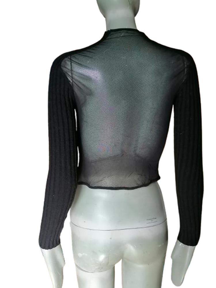 Top archive noir mesh transparent manches côtelées deadstock showroom